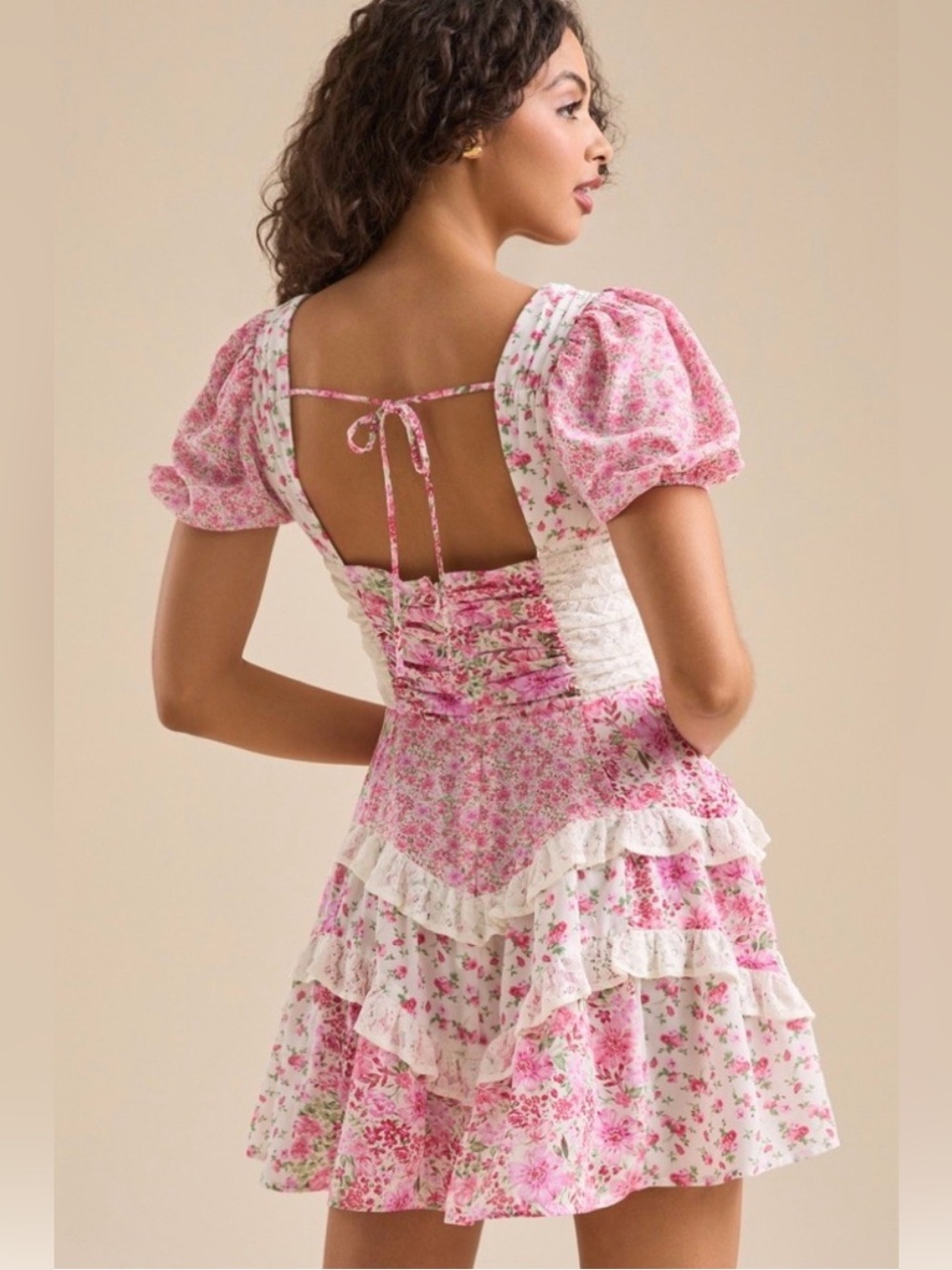 Altar'd State Pink Floral Puff-Sleeve Mini Dress - Picture 2 of 5